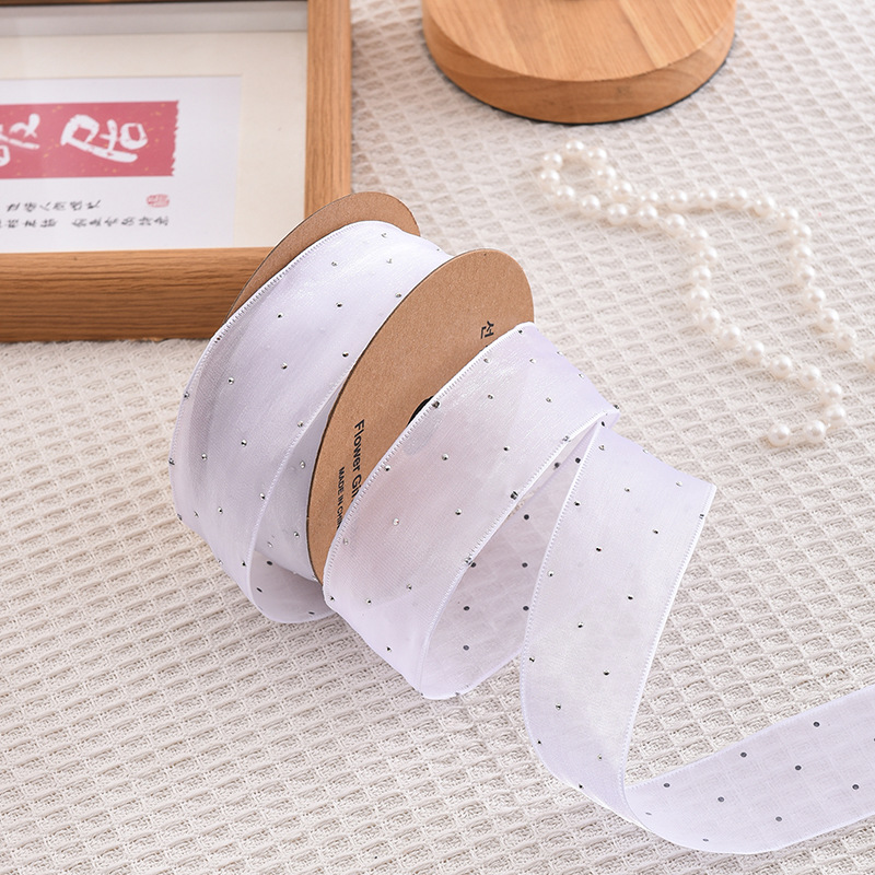 Ribbon Organza Roll - 라인스톤 실크 리본 꽃 선물 케이크