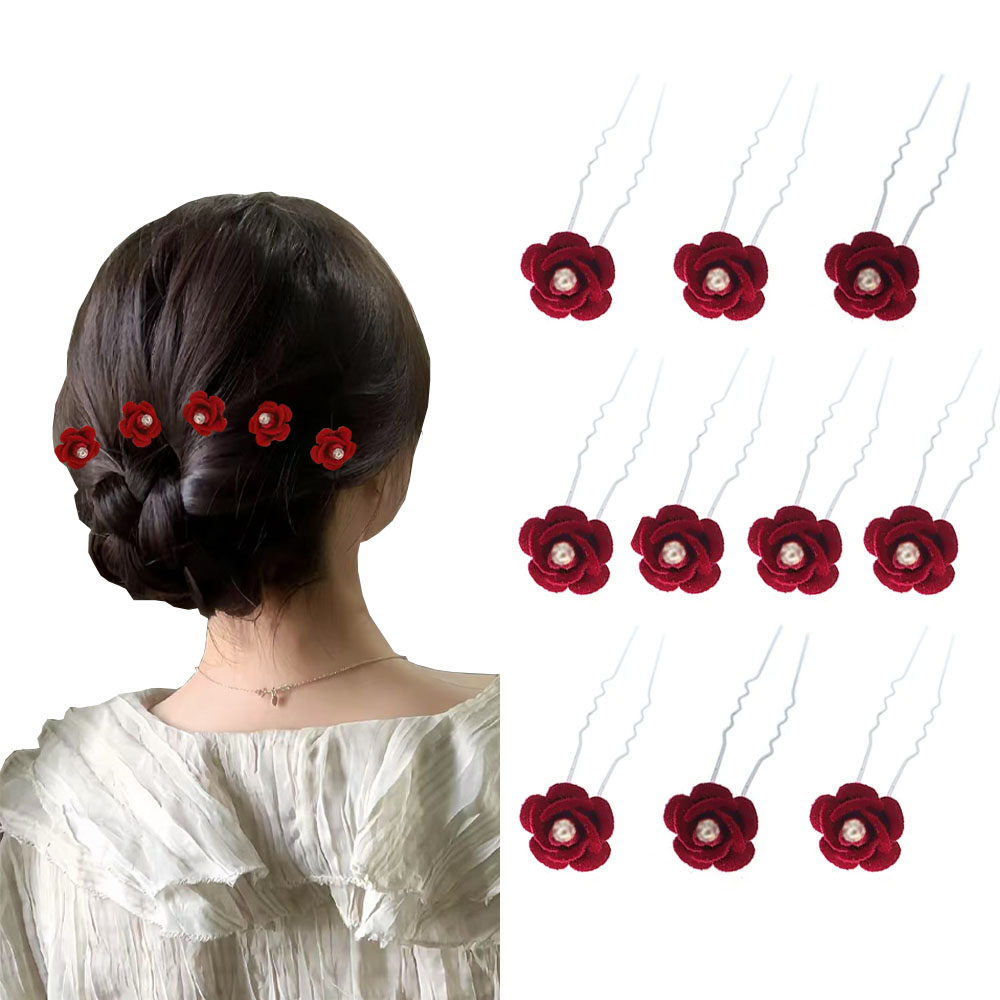 10Pcs 로즈 헤어 액세서리 웨딩 신부 머리핀 꽃 헤 - Flower Supply 리뷰 및 가격