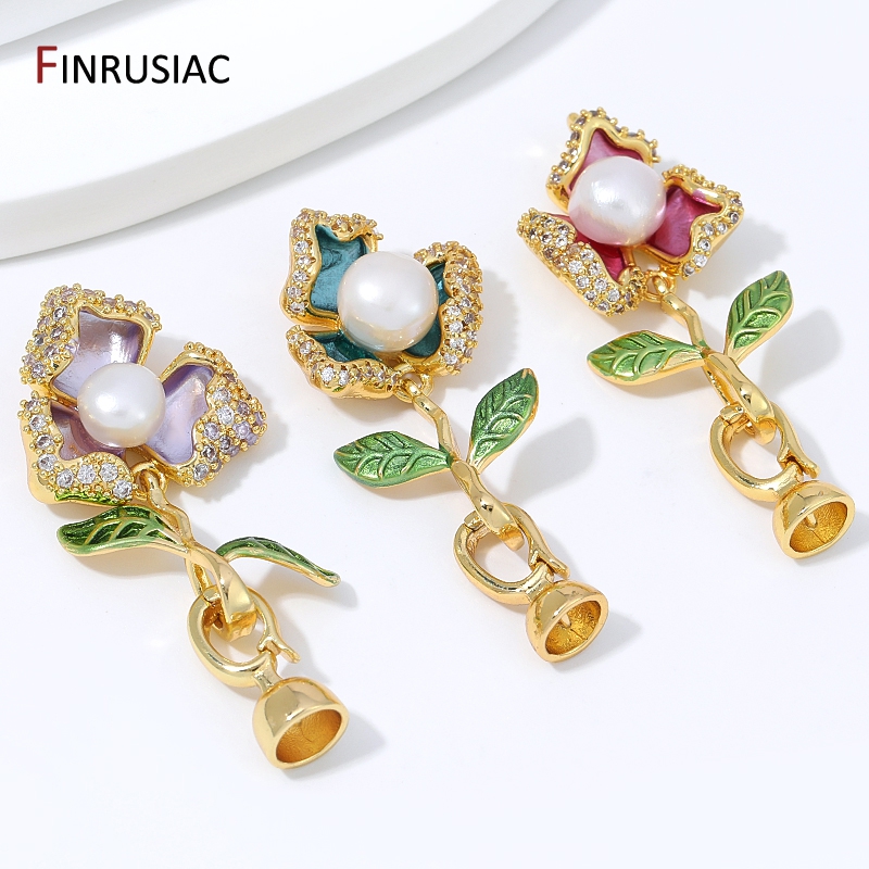 18K 금도금 황동 지르콘 에나멜 진주 꽃 클라스프,  - Flower Supply 리뷰 및 가격