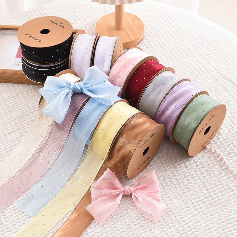 라인스톤 실크 리본 꽃 선물 케이크 상자 포장 재료 헤 - Ribbon Organza Roll 리뷰 및 가격